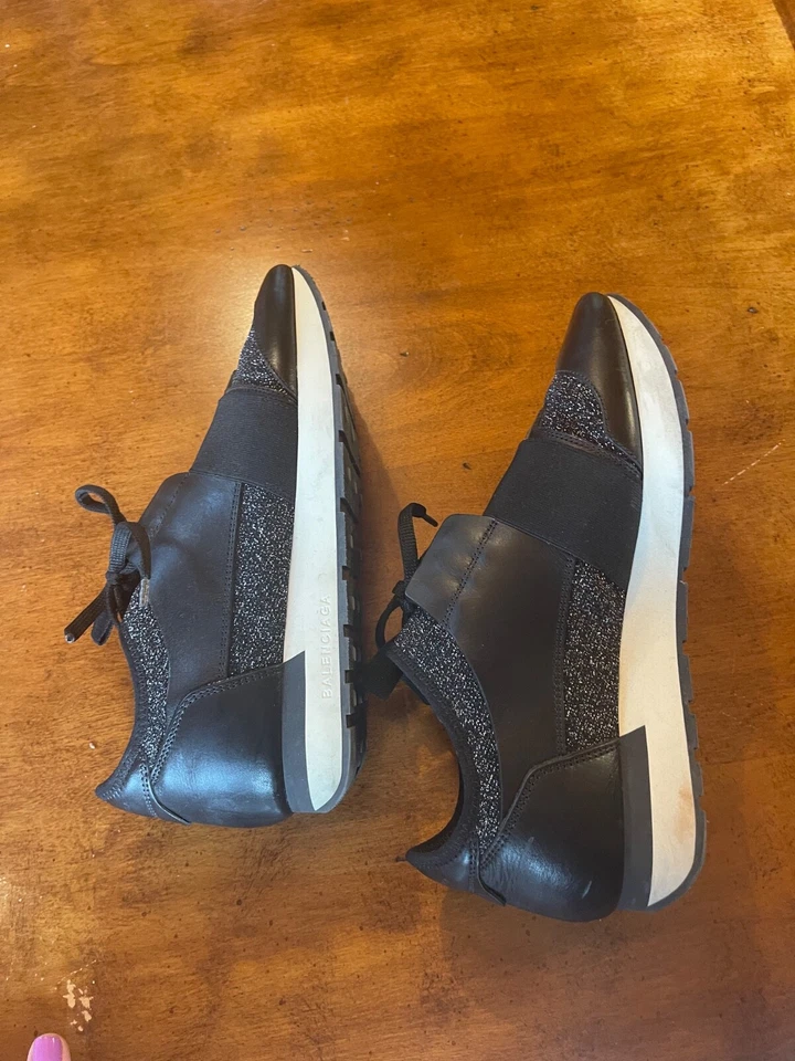 Balenciaga Black & Silver Glitter Race Runner Sneakers Size US 8.5 EU 39 - Image 4 of 4