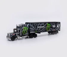 FINE 1:64 Black Racing Peterbilt King Hauler Trailer Diecast Metal Car New