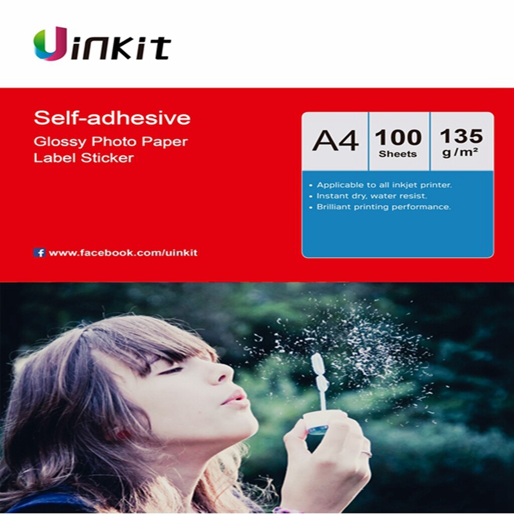 100sheets A4 Sticky Glossy Photo Paper Adhesive Inkjet Paper Print 135Gsm Uinkit