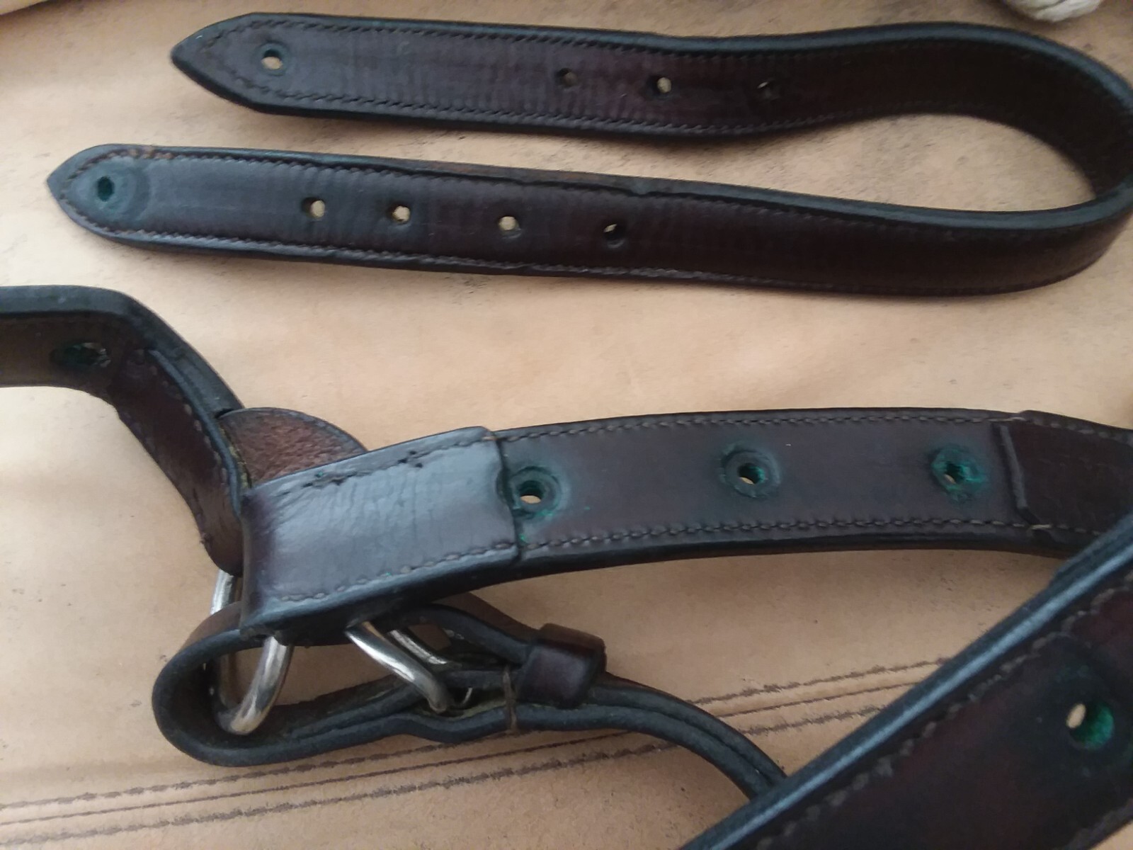 8 Vintage Billy Royal Mexico silver overlaid halter pieces and leather halter