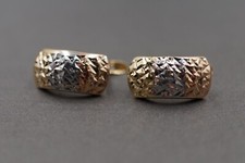 14K Solid Yellow Gold Tri Color Fancy Diamond Cut 7MM Wide Hoop Huggie Earring.