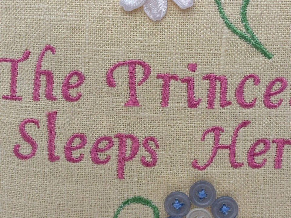 Girls/Teens Throw Pillow  “The Princess Sleeps Here” Embroidered 10”x10” Yellow - Image 4 of 4