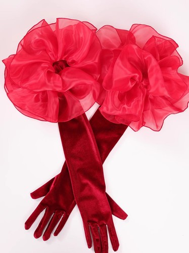 Lady Velvet Ruffles Gloves Long Opera Retro for Wedding Evening Dress Party Chic - Picture 5 of 16