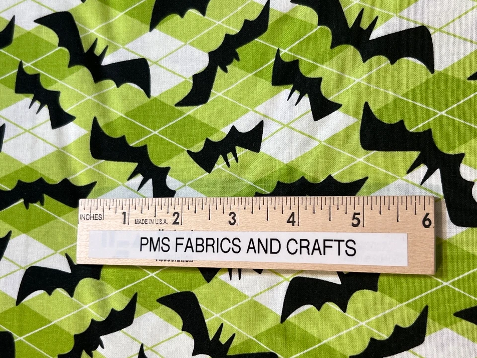 MODA Halloween Fab Boo 100% cotton fabric yard 36x44 GREEN 22481 16 Bats Bat - Image 3 of 4