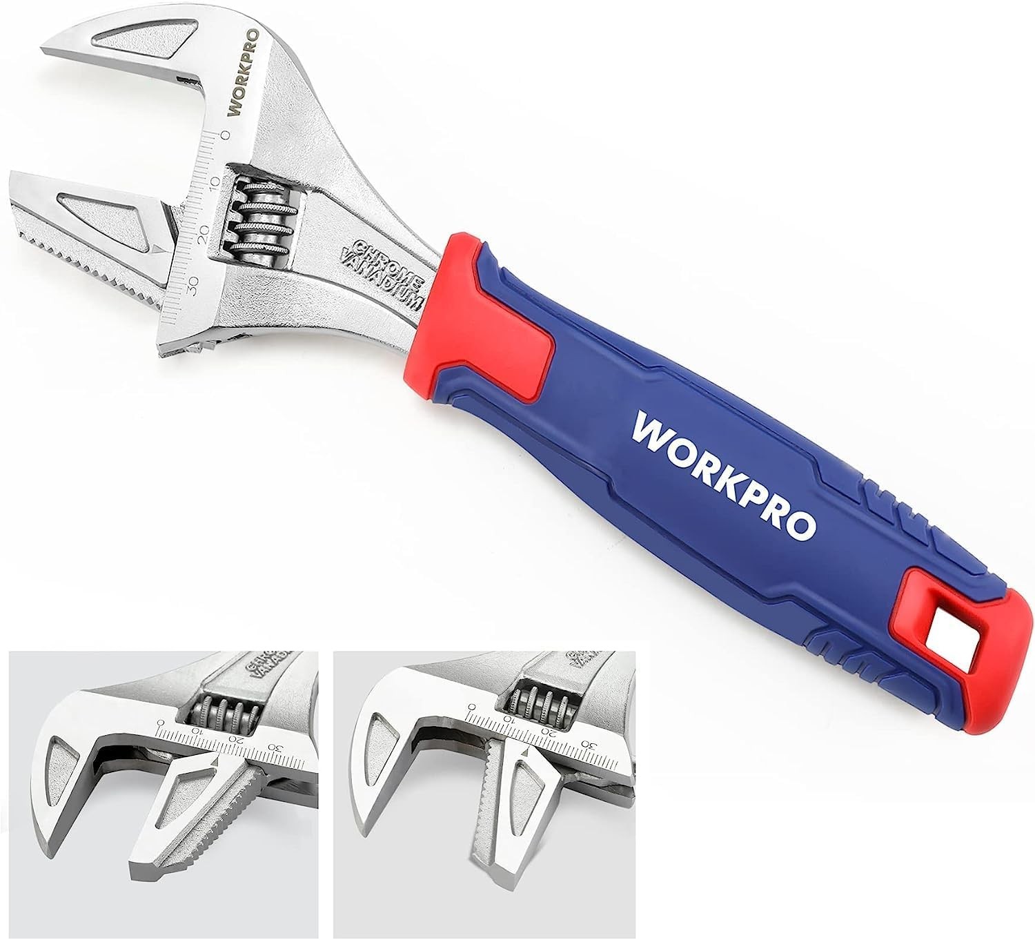 WORKPRO 2-in-1 Adjustable Wrench and Pipe Wrench, 42mm Wide Jaw, Cr-V Steel, 8-