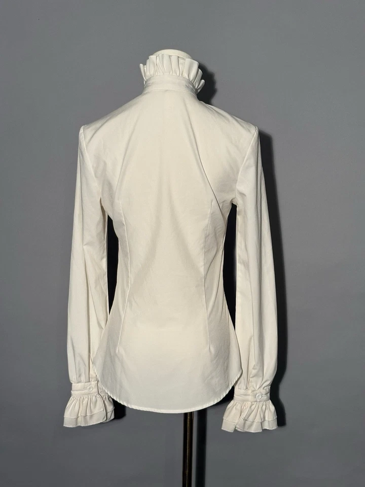 Vintage Style White Ruffle Blouse Women Small Gothic Victorian Blingor Junior L - Image 4 of 4