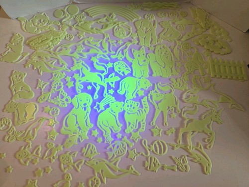 VTG Lisa Frank Glow in the Dark Plastic Shapes Decor Ceiling Huge Lot Of 100+