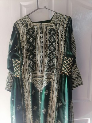 Salwar kameez Pakistani Indian wedding party Balochi Green dress 3p Kurti  size M | eBay
