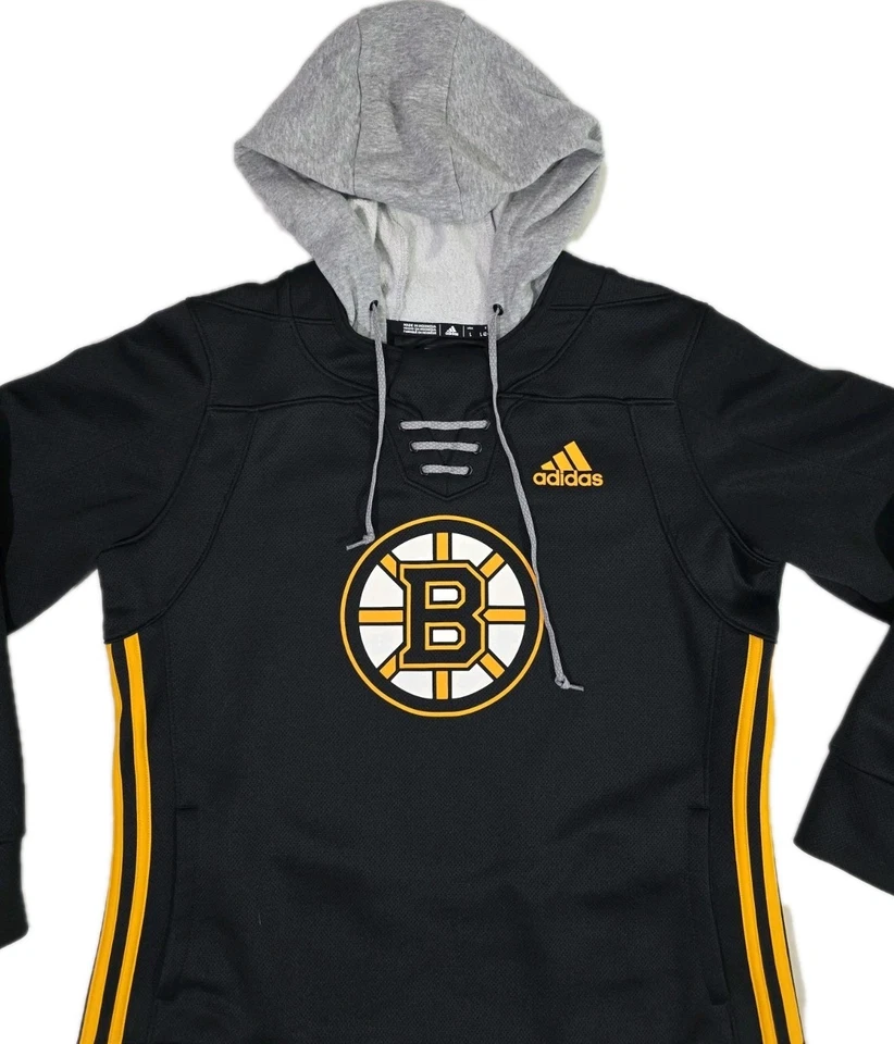 Adidas BOSTON BRUINS Negro con Gris Sudadera con Capucha Pullover Rayas Trifolio Para Mujer L Foto 4 de 4