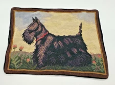 Vintage Scottie Needlepoint Pillow Cover 13x13 Black Velvet Scottish Terrier