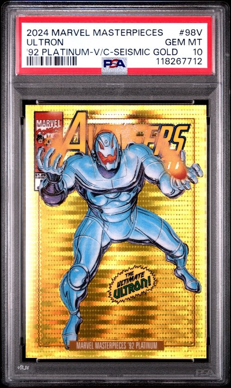 2024 Marvel Masterpieces '92 Platinum Ultron Seismic Gold #98-V /92 PSA 10
