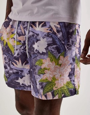 Nike NSW Club Flow Shorts Purple Floral Tropical Mesh Lined HV4610-515 sz Large