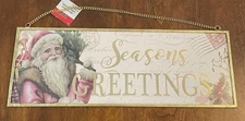 NEW Ashland Seasons Greetings Metal & Glass Sign for Retro Christmas Ephemera