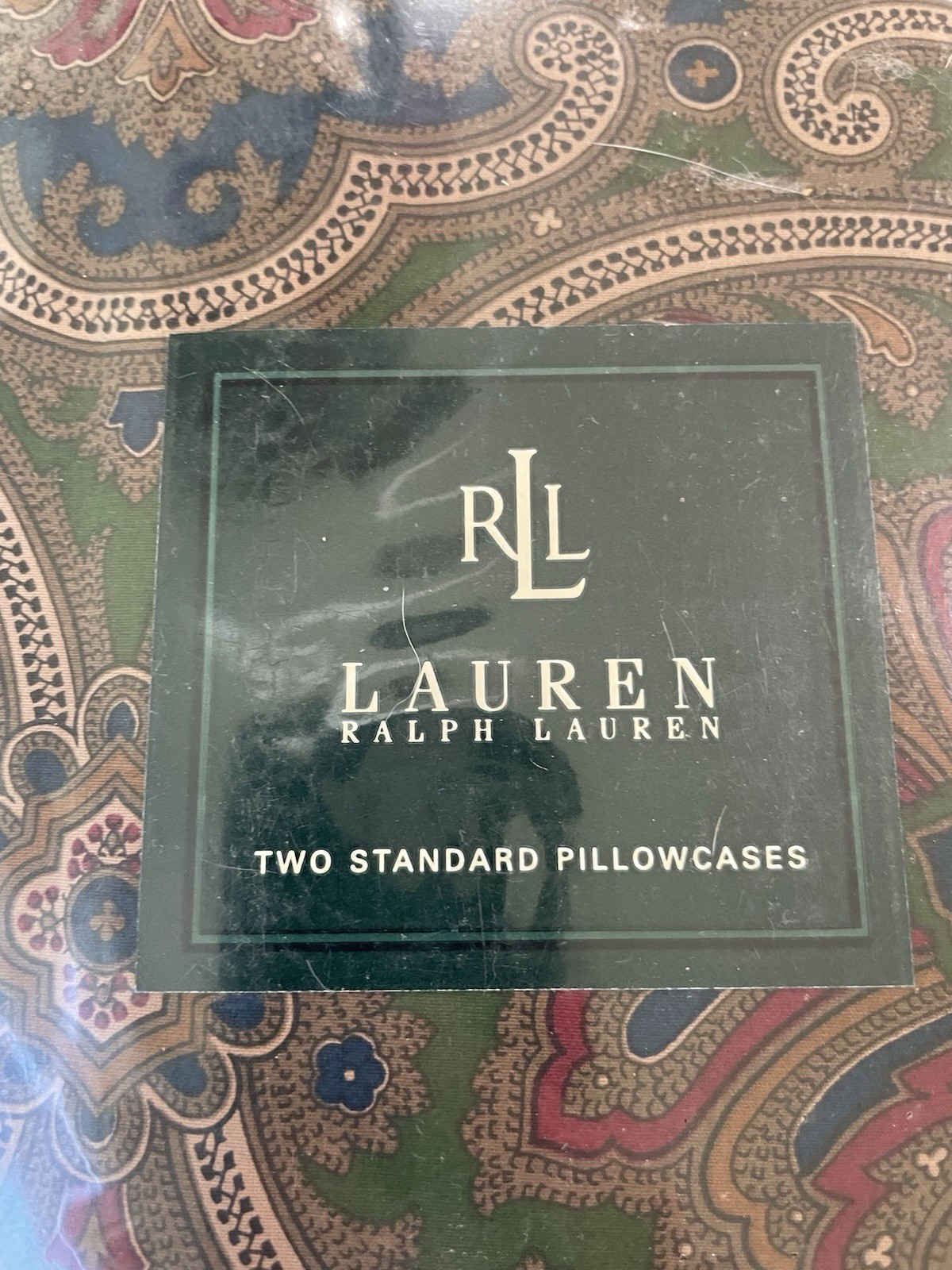 New Vtg Pair Ralph Lauren Brianna Paisley Blue Green 2  Pillowcases NIP thumbnail 2