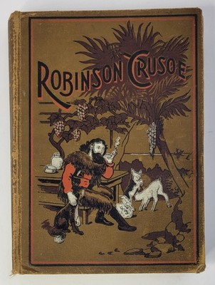 1890's ROBINSON CRUSOE by Daniel Defoe, B&W Illustrations HC 