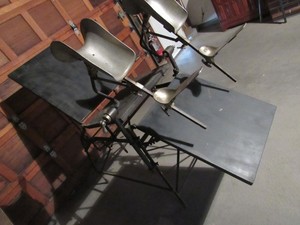 ANTIQUE RARE METAL MEDICAL EXAM OPERATING TABLE WITH STIRRUPS (MILITARY?)