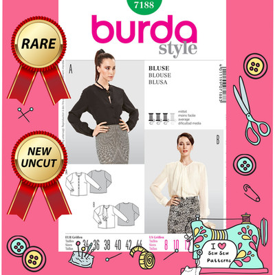 Burda Style 7188 Schnittmuster 2x Knopfleiste Arbeitsbluse Größe 8 - 18