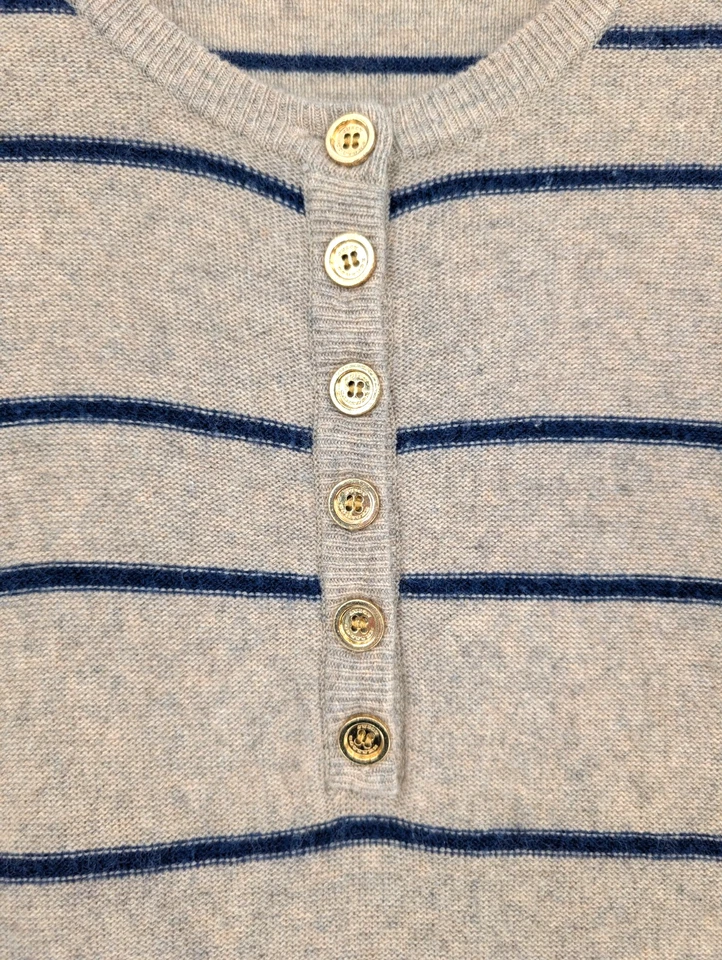 Vestido Suéter Henley a Rayas Azul Marino Tostado Mezcla Cachemira Juicy Couture Pequeño Preppy Y2K Foto 3 de 4