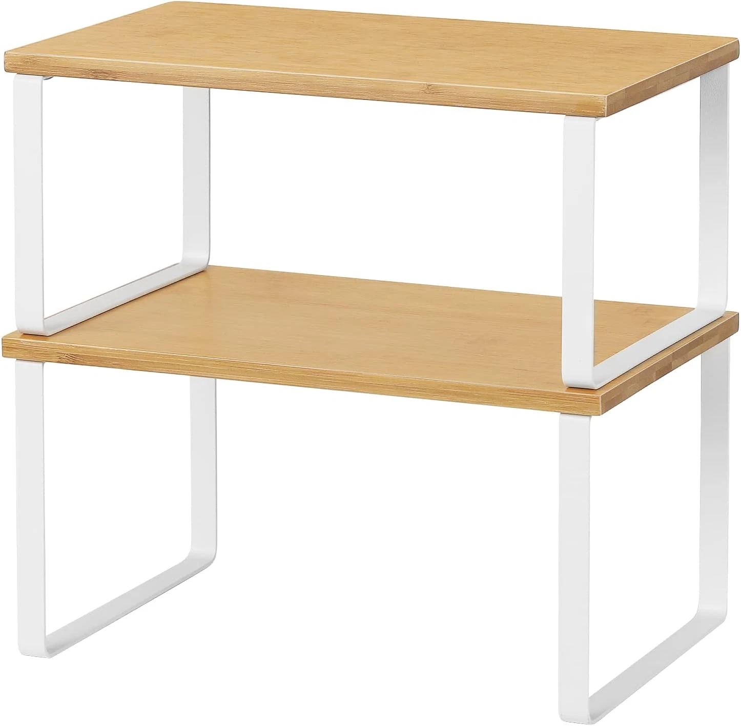 Kitchen Cabinet and Counter Shelf Organizer, Stackable & Expandable, White and N