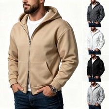 Solid Color Men's Hooded Sweatshirt Dual Zipper Casual Jacket Thin Fleece