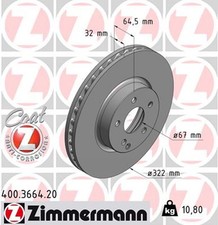2x ZIMMERMANN Bremsscheibe COAT Z 400.3664.20 f&uuml;r MERCEDES KLASSE W212 W204 R172