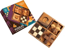 BSIRI Wooden Puzzle Box Set (4 Games) - Challenging Brain Teasers 3D Puzzles... 