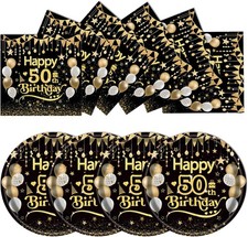 50Pcs 50th Birthday Paper Plates Napkins,25X7in Disposable Plates 25X6.5in