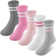 Kids Socks for Girls Boys Large 2-stripes-dark Grey/Dark Pink/White/Pink/Grey