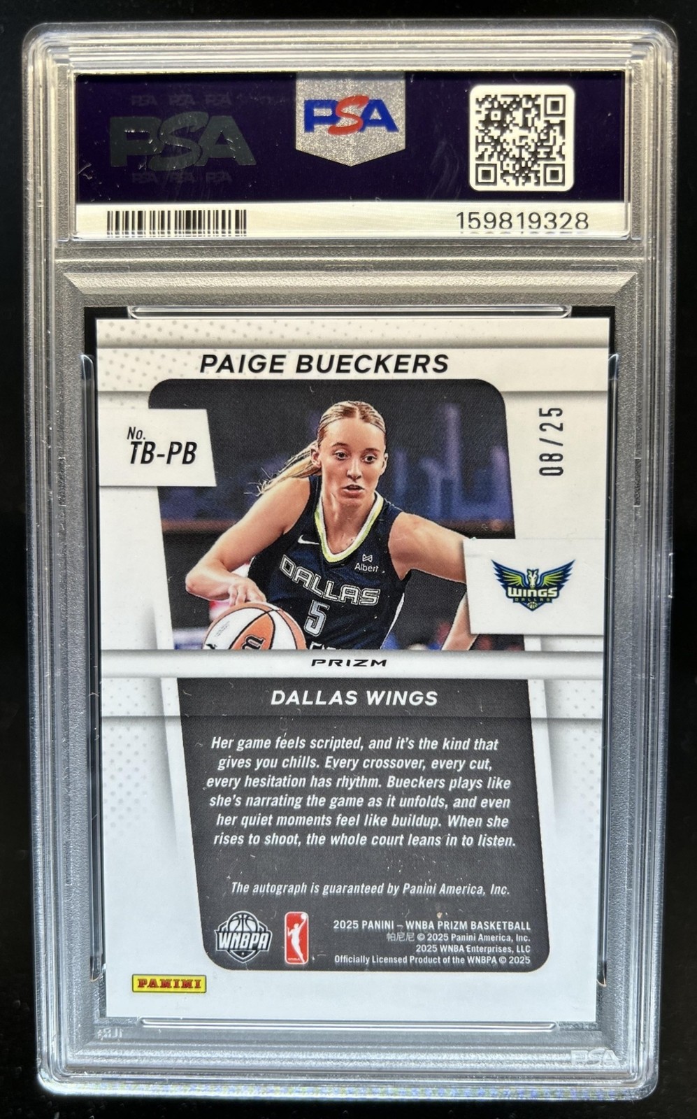 2025 WNBA Prizm Paige Bueckers Throwback Signatures RC Mojo Auto #/25 PSA 9 view 2