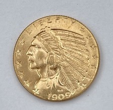 USA 5 Dollar Gold Indian Head 1909 D Half Eagle 8,35g 900 Silver-Gilt Mint