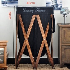 Laundry Basket Washing Dirty Clothes Folding Hamper Bag Storage Bin Brown Wood