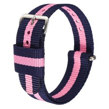 22mm Nylon Watch Bands Stripe Quick Release with Silver Pin Blue/Pink