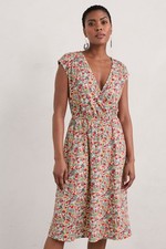Seasalt Women's Regular Faye Sleeveless Mock Wrap Dress Poppy Meadow Mix