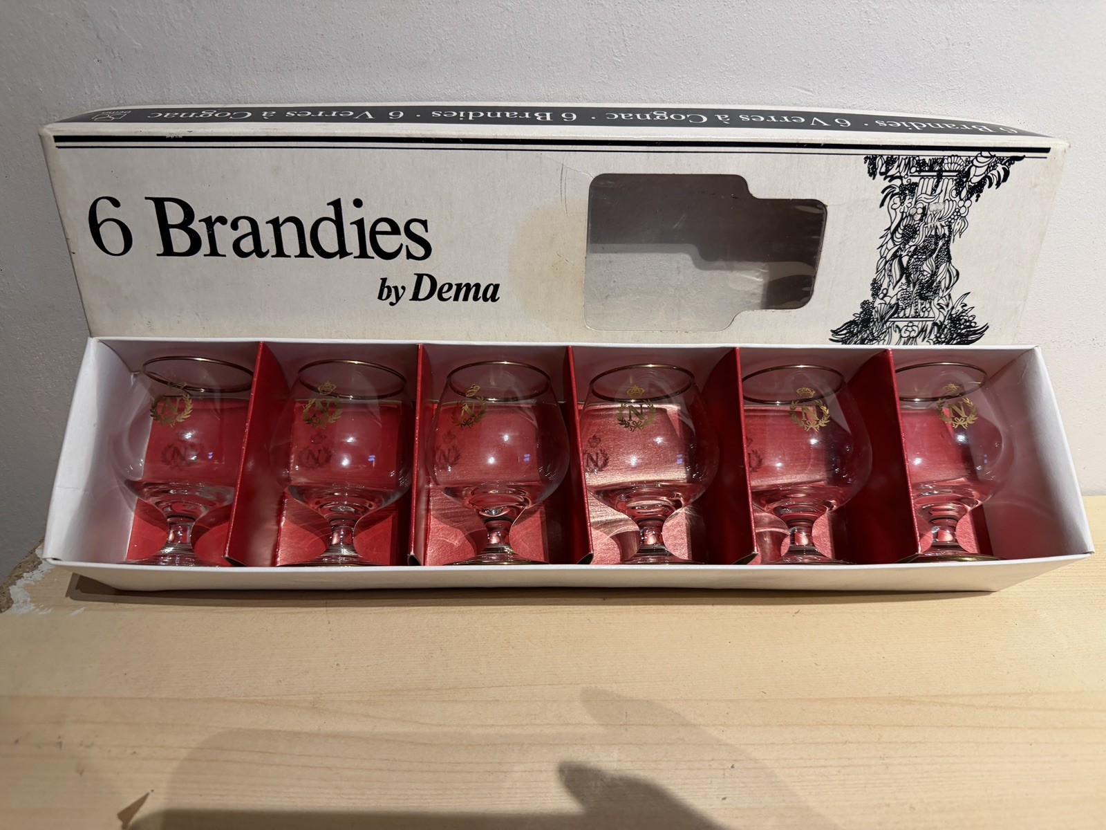 Vintage 1970s Brandies By Dema Made in England set of 6 napoleon brandy glasses