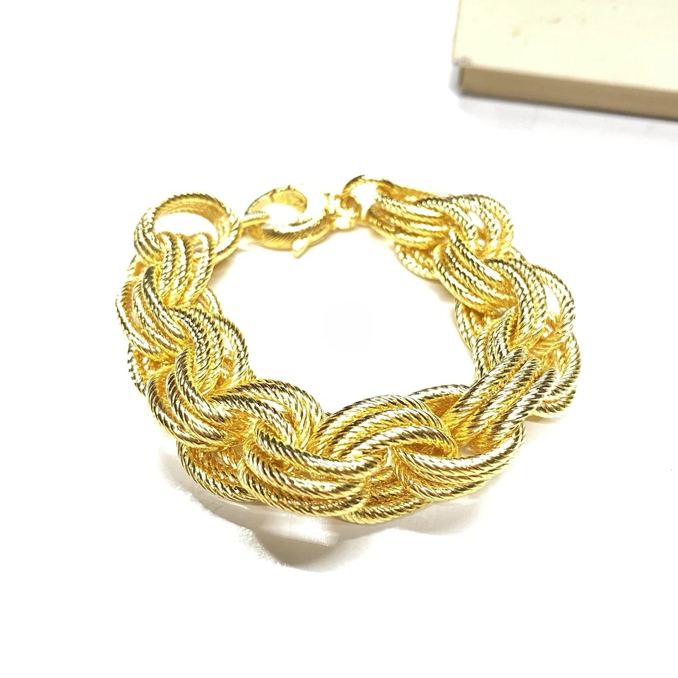 Conjunto de pulseras texturizadas de triple eslabón de bronce de oro y plata Milor Italia talla pequeña Foto 4 de 4