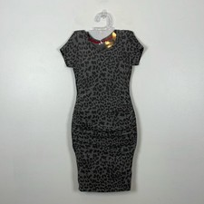 Sundry Womens S Ruched Bodycon Short Sleeve Animal Print Sweater Gray Dress