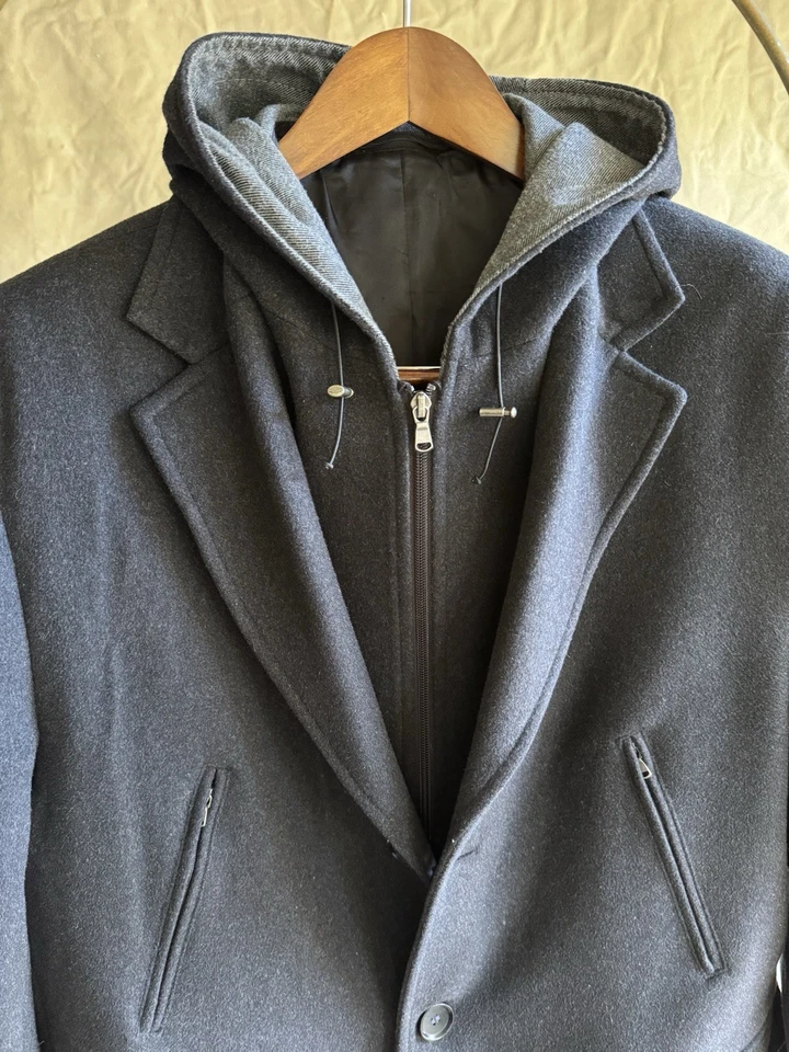 Abrigo de Lana CORNELIANI CC Gris Extraíble Chaleco Forro y Capucha Talla 58 XXL Foto 2 de 4