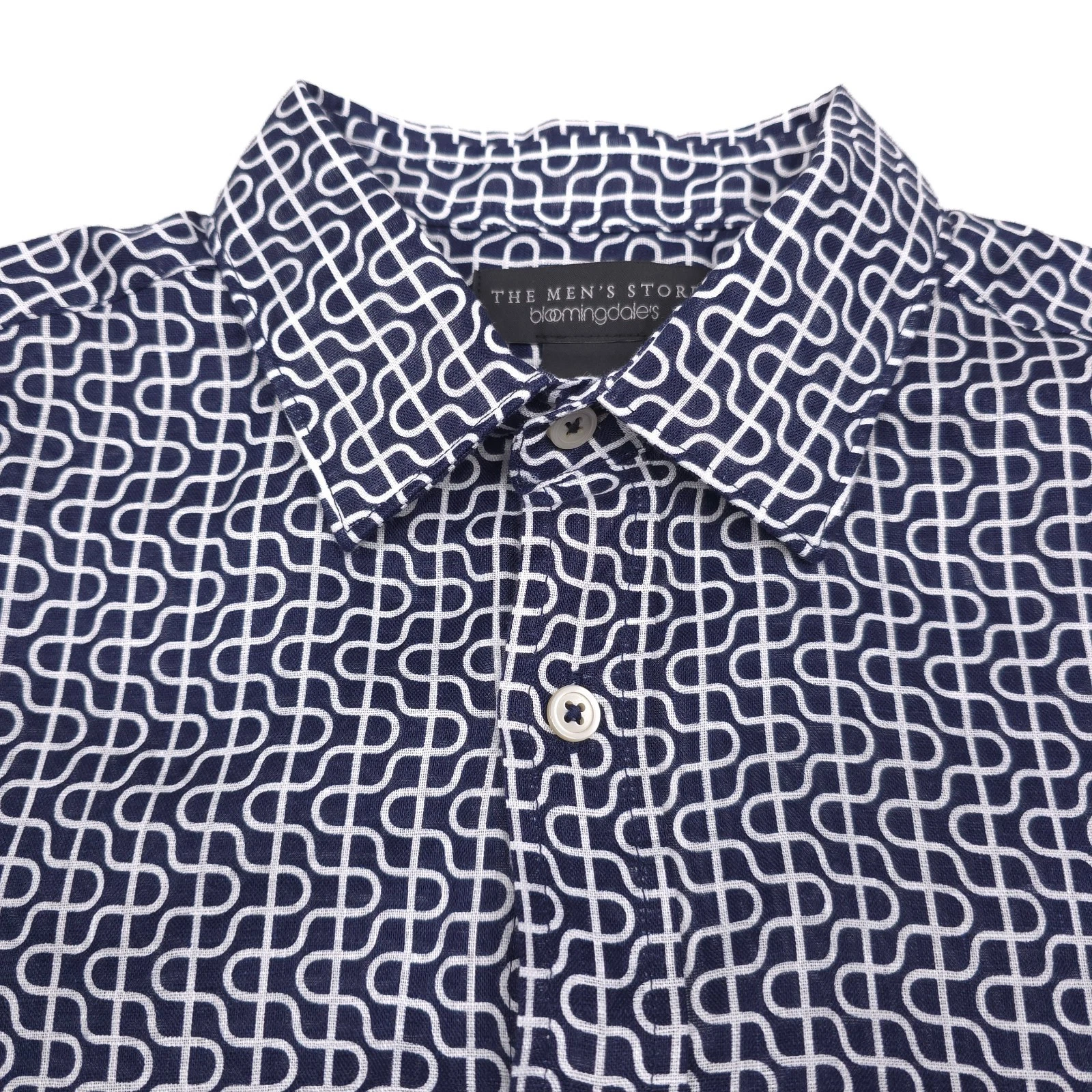 Bloomingdales Linen Button Up Shirt Mens Small True Navy Blue Short Sleeve NWT