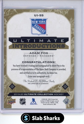 2019-20 ULTIMATE COLLECTION ADAM FOX INTRODUCTIONS ROOKIE AUTO #UI-55 ...
