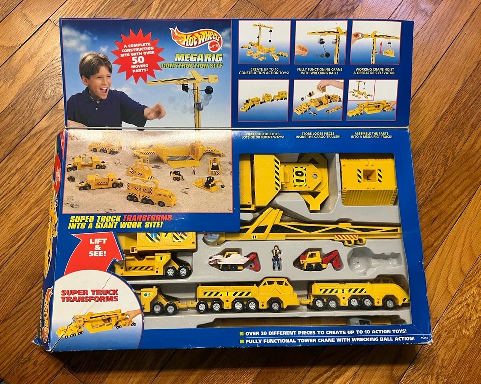 Vintage Mattel Hot Wheels 1996 Mega Rig Construction Site Trucks Playset In Box - Image 2 of 4