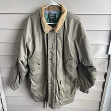 Vtg Scandia Woods Chore Coat Mens Large Khaki Blanket Lined Utility Barn Rustic