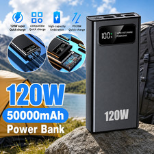 Portable Power Bank 50000mAh 120W Fast Charging PD 2USB External Battery Backup