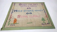 Vintage GREET THE DAY WITH A SONG 1956 cross Stitch 15 X 11 Glass Cover OLD