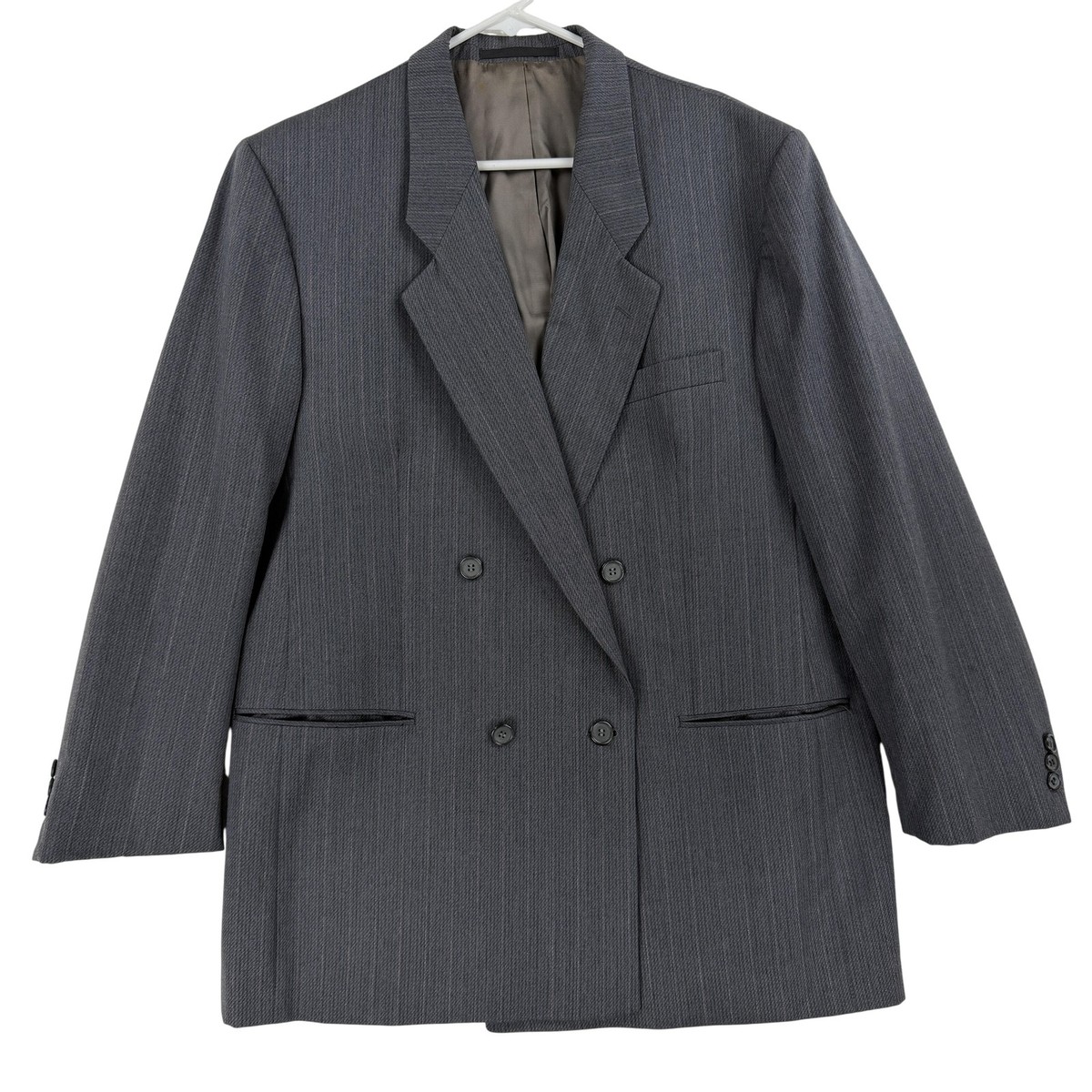 Guy Laroche Suit Jacket Mens 42 Gray Wool Double Breasted 