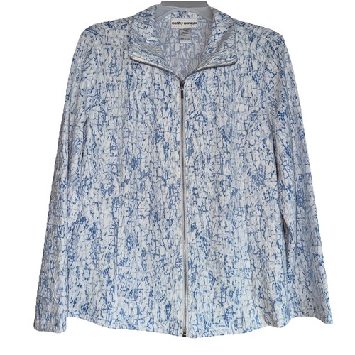 Cathy Daniels Jacket Size Large Layered Lace Blue White Zip Up Athleasure Casual - Picture 2 of 8