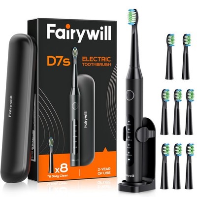 Fairywill Sonic Electric Toothbrush Rechargeable 8 Brush Head 5 Mode Travel Case