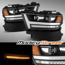 For 2019-2020 Ram 1500 DRL/Sequential Signal Black Dual Projector Headlights