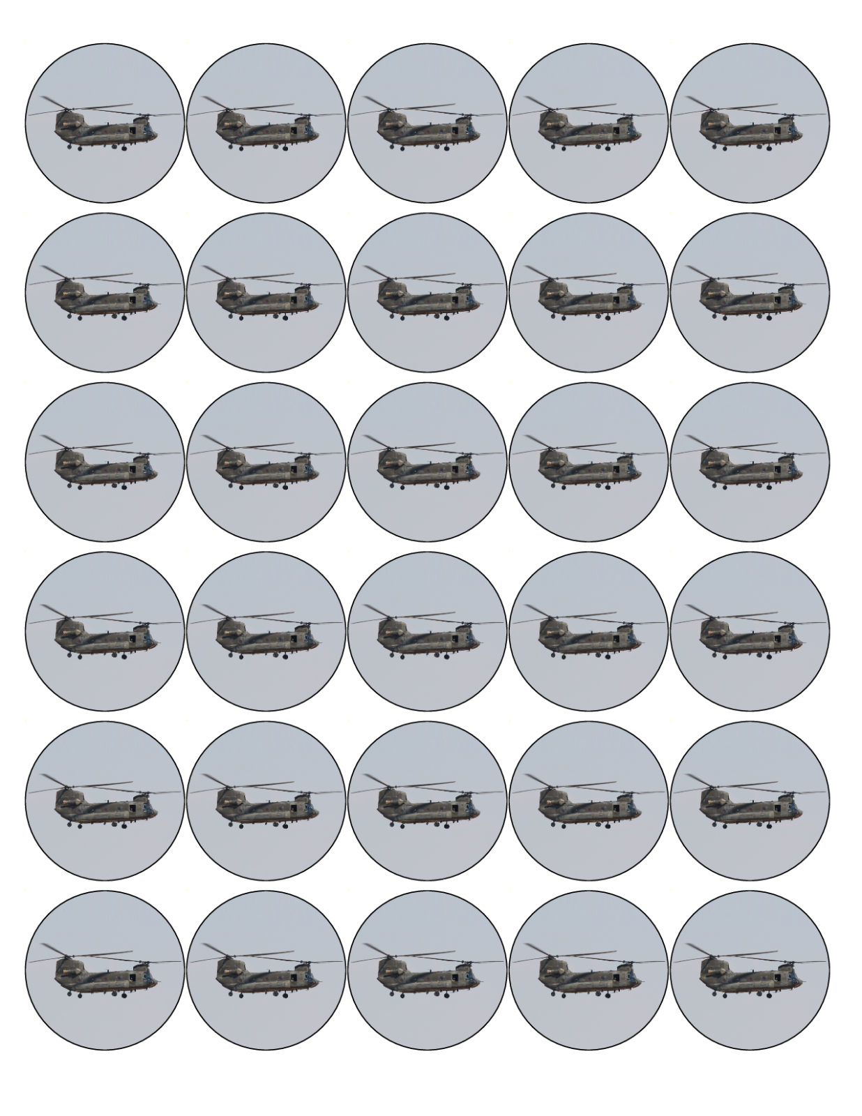 30 x CHINOOK MILITARY ARMY RAF HELICOPTER EDIBLE 4CM FAIRY CUP CAKE TOPPERS D1