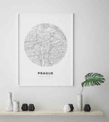 Prague Map Print Czech Republic, Map Print Art poster Choose your Size.