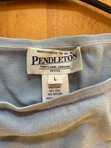 PENDLETON Silk Blend Soft Blue Crew Neck Floral Sweater Women’s L LARGE Petite - Picture 4 of 12
